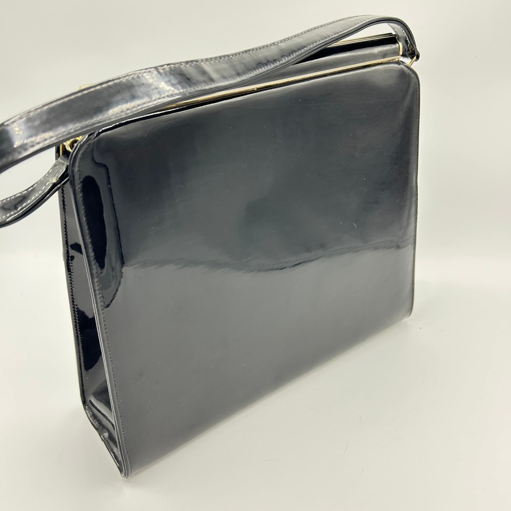 Vintage Life Stride Black Patent Leather Handbag Gold Hardware Purse - Picture 10 of 14